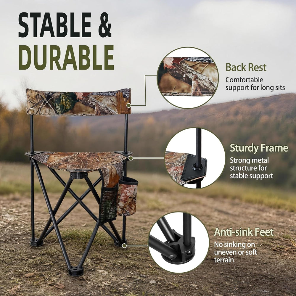 FUNHORUN Portable Folding Hunting Chair with Backrest & Storage Pocket