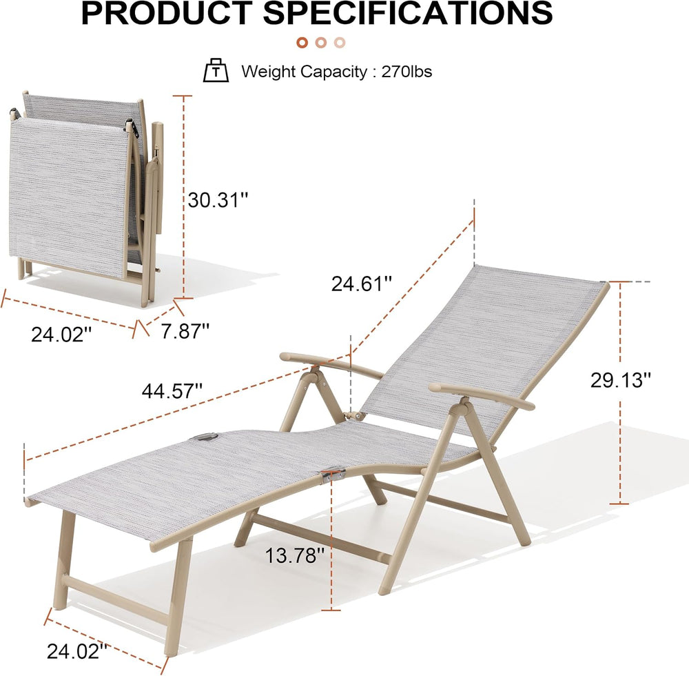 Lounge Chair Outdoor, Folding Pool Chaise Chairs Set of 2 (Multi-Color)
