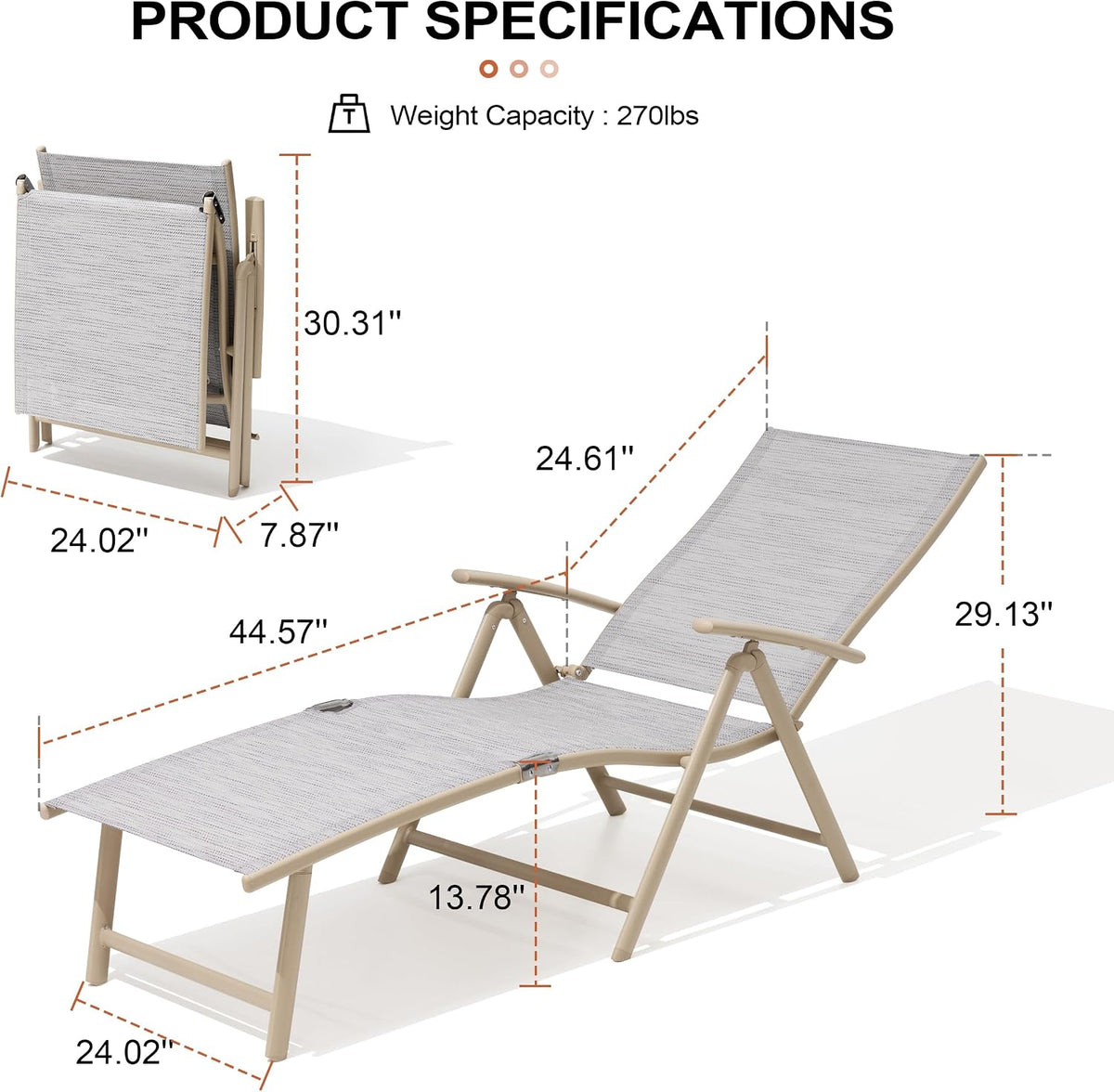 Lounge Chair Outdoor, Folding Pool Chaise Chairs Set of 2 (Multi-Color)