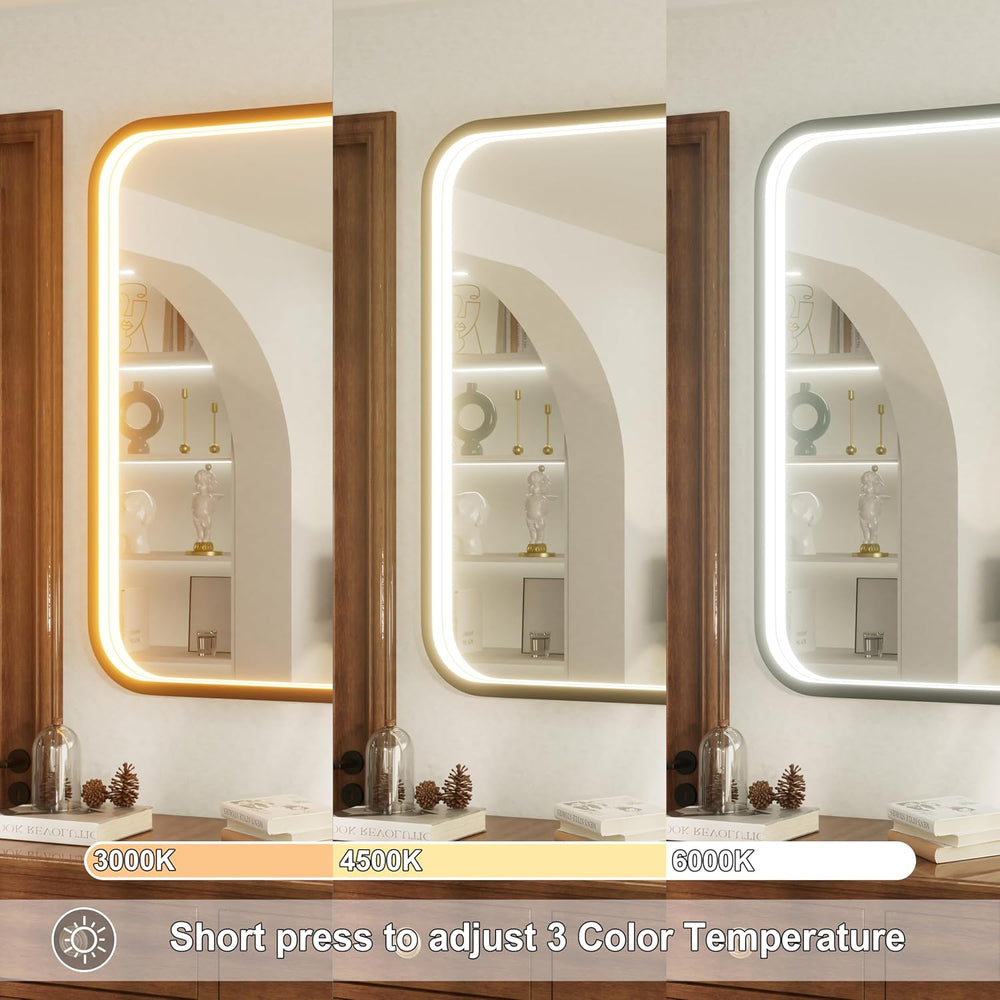 40"x30" Black LED Bathroom Mirror with Lights, 3000K/4500K/6000K