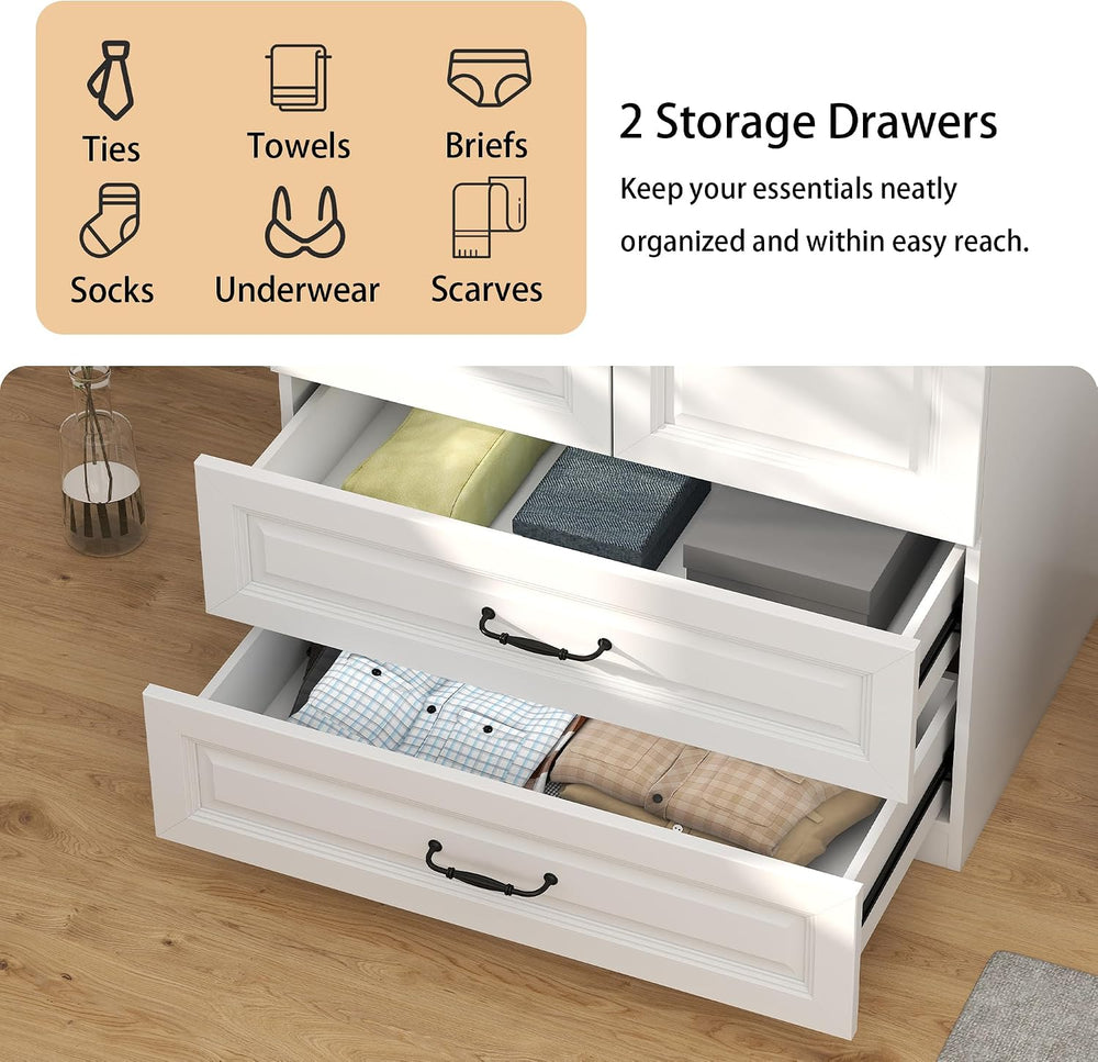 White Armoires Wardrobe Closet with 2 Drawers and 2 Doors: 88" H