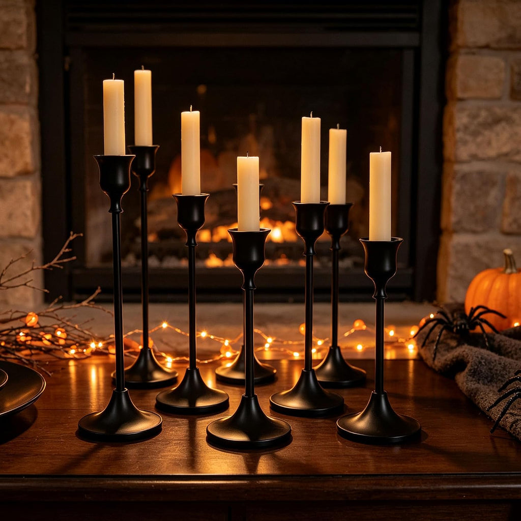 12PC Black Candlestick Holders Halloween Taper Candle Holders Fall Decor