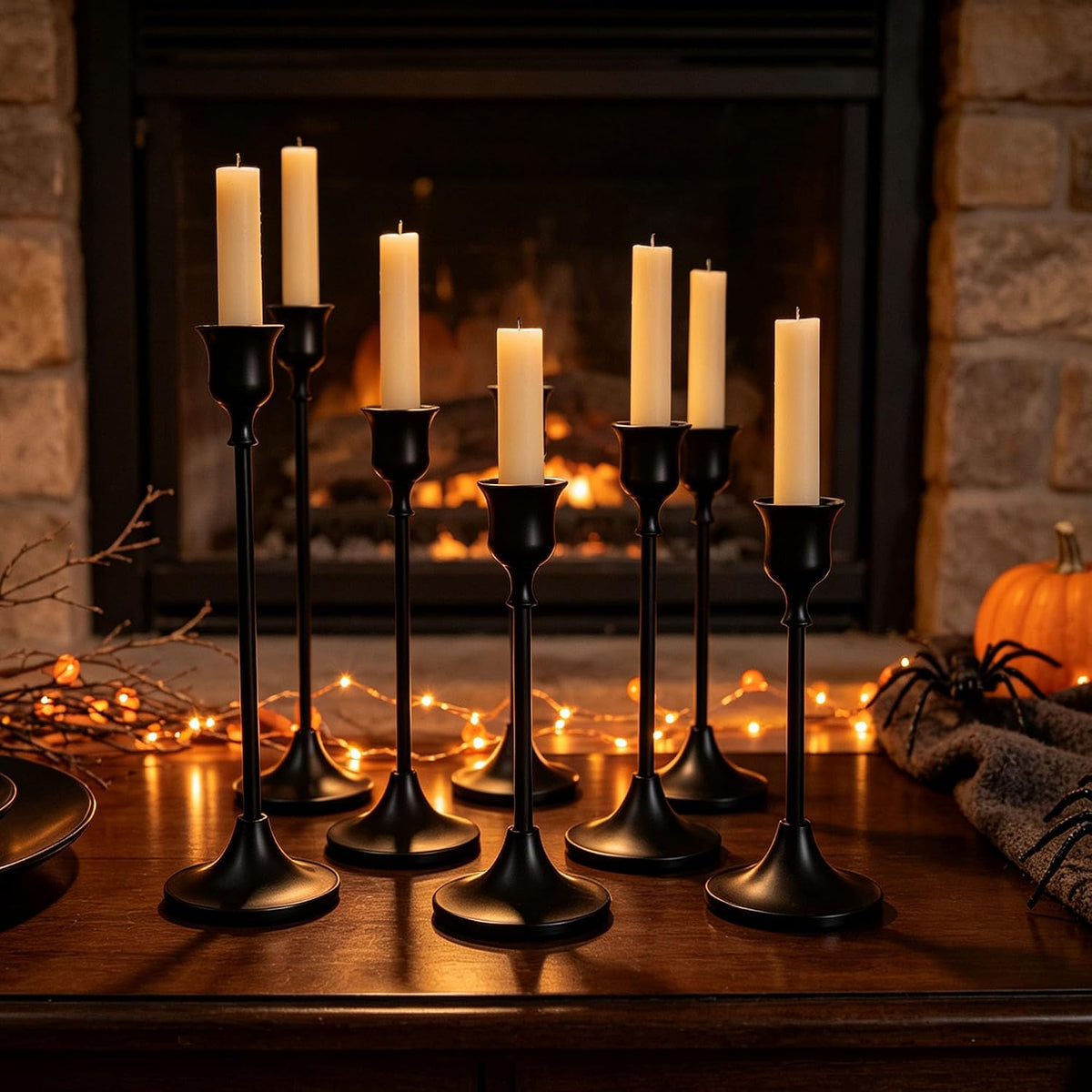 12PC Black Candlestick Holders Halloween Taper Candle Holders Fall Decor