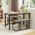 GOFLAME 4-Piece Dining Table Set for 4, Rectangular Wood Dining Table with Bench & 2 Stools, Industrial Kitchen Table Set, Space-Saving Dinette Set for Living Room, Dining Room, Pub, Grey Oak