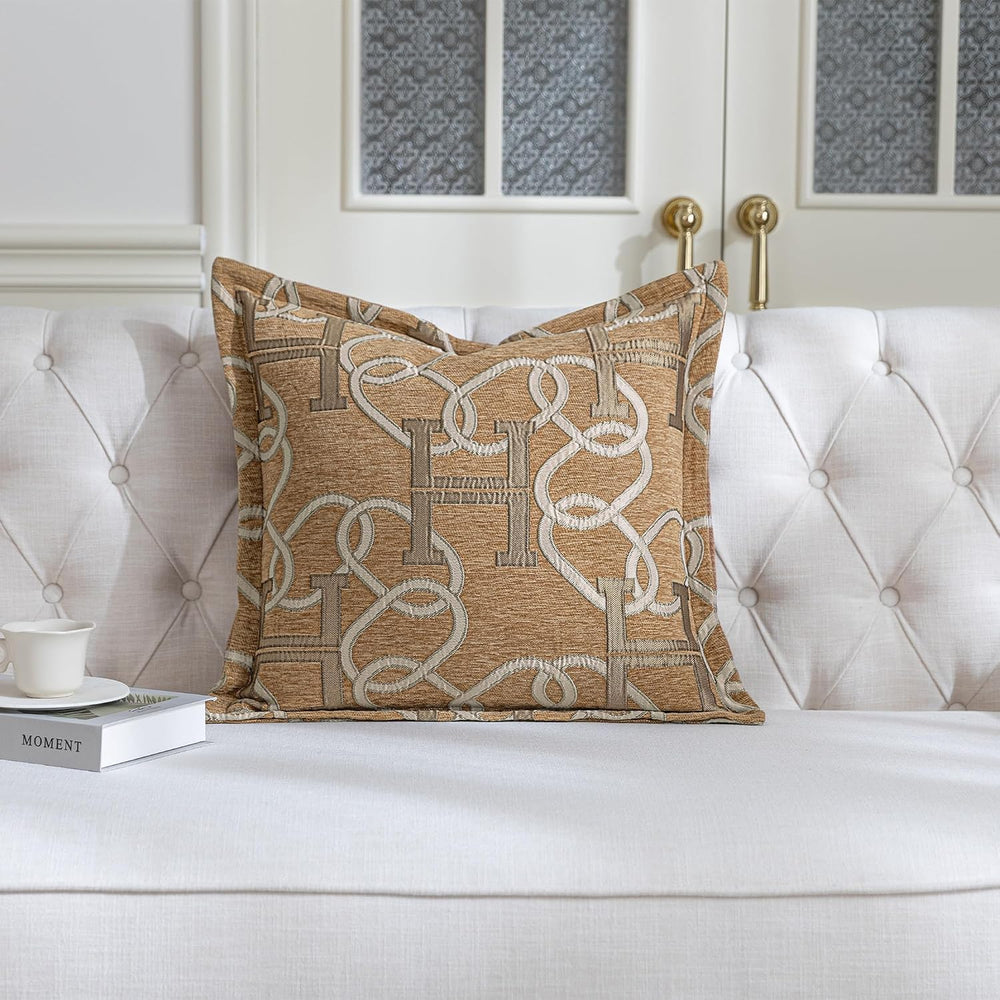 1 Piece Modern Letter H Throw Pillow Cover 20x20 Inch, Light Brown