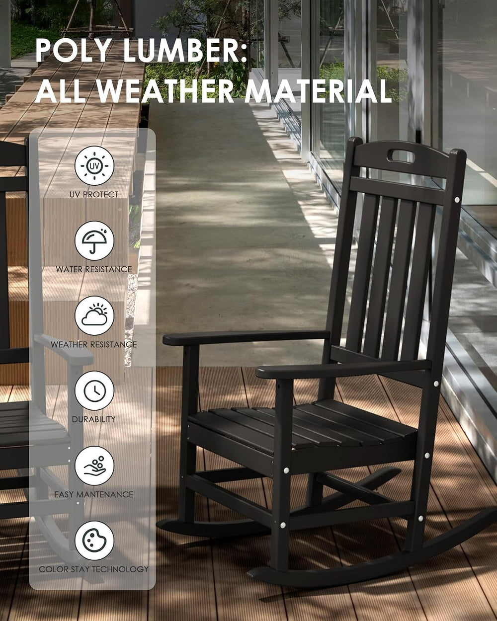 Outdoor Rocking Chair Set of 2, All-Weather Resistant Poly Lumber Chair