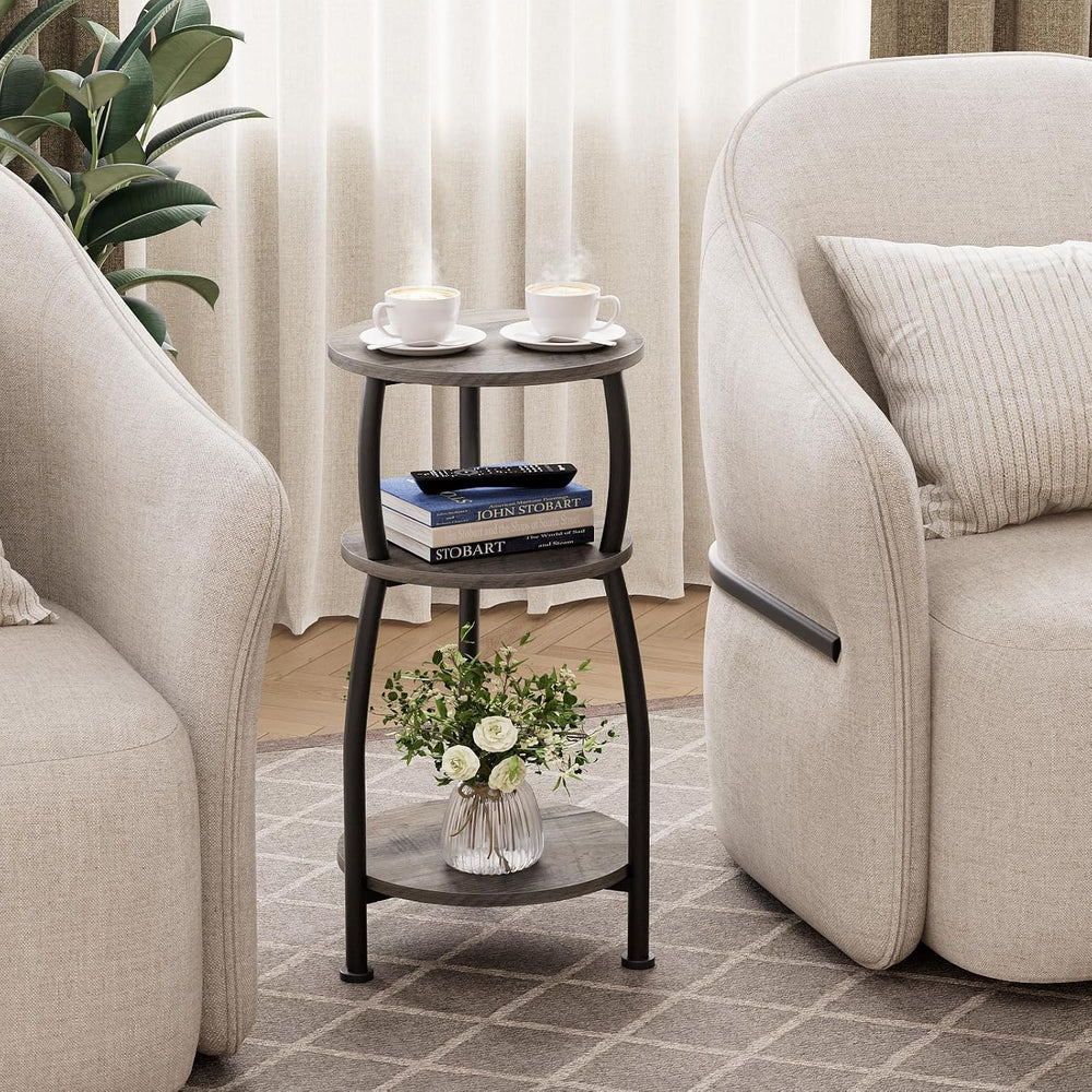 Small Round Side Table, 3-Tier Slim End Table for Small Spaces