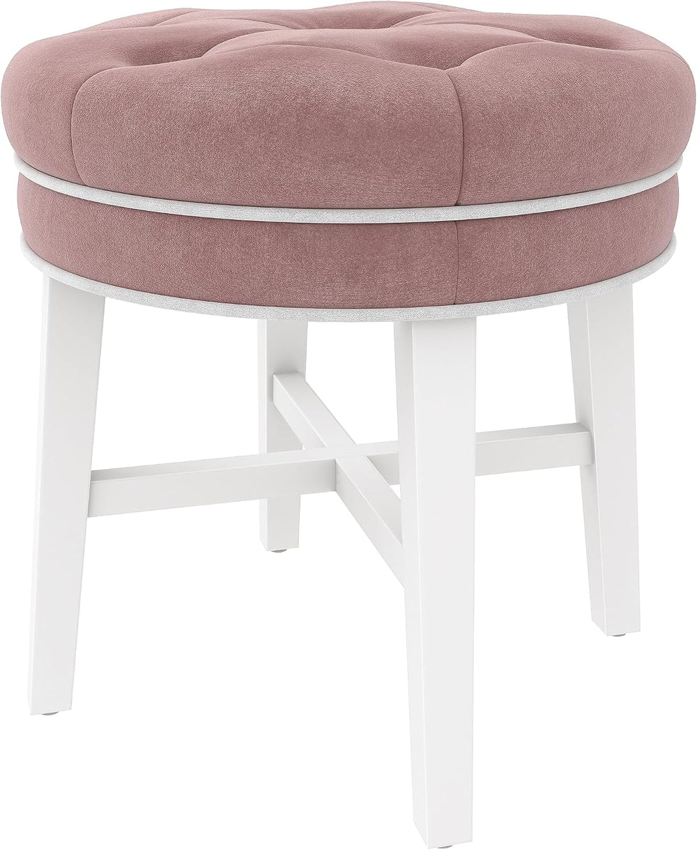 Hillsdale Sophia Round Tufted Wood Upholstered Backless Vanity Stool for Make...