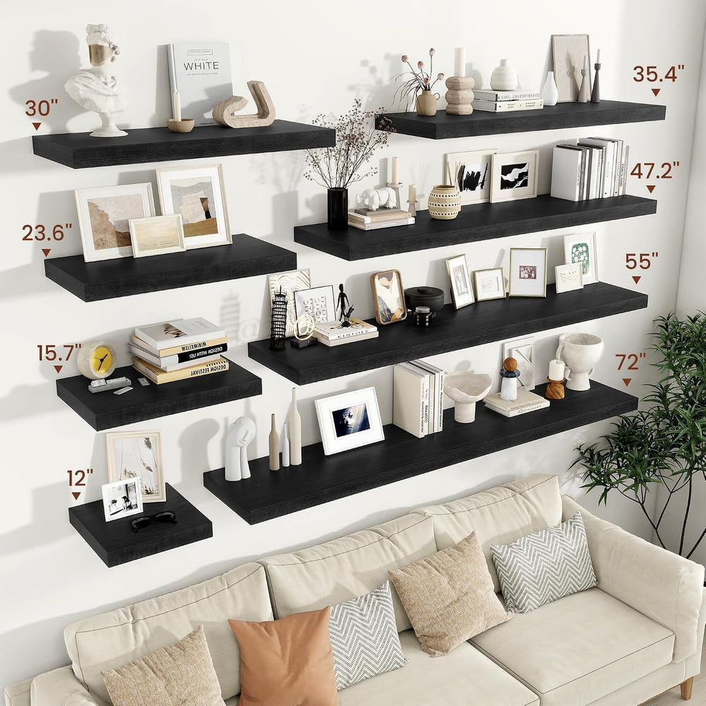 Vivelove Deep Floating Shelves 48x12” Set of 2, Black