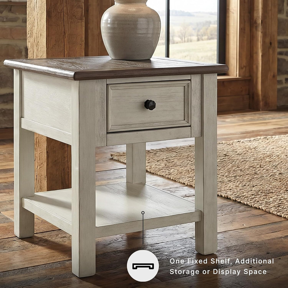 Signature Design by Ashley Farmhouse End Table with Drawer, Antique White