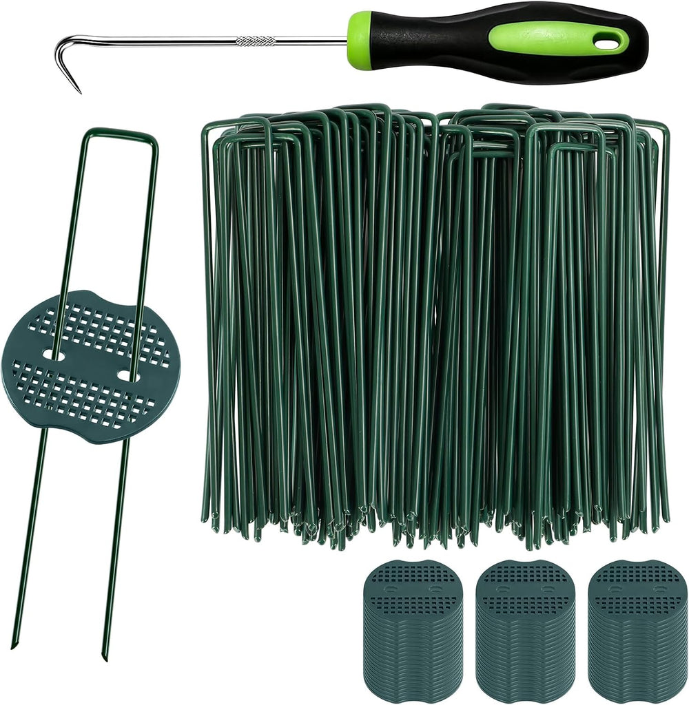 FEED GARDEN 6 Inch 200 Pcs Galvanized Landscape Staples 200 Pcs Gaskets Pick ...