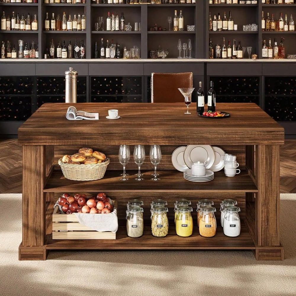 Tribesigns Kitchen Island with Storage, 55-Inch Farmhouse Stationary Island T...