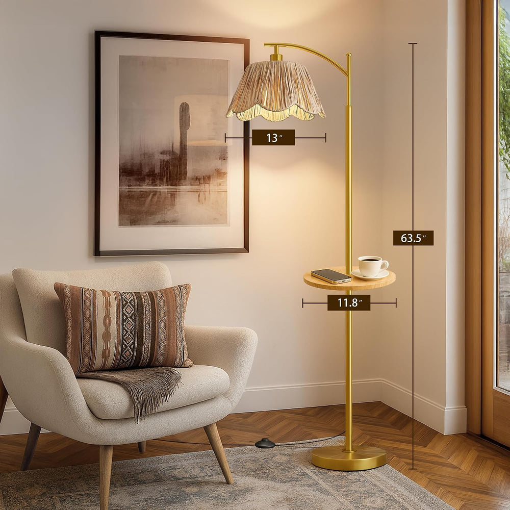 Oneach Floor Lamp with Table for Bedroom, Boho Standing Lamps with Foot Switc...