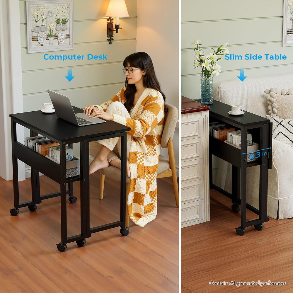 GreenForest Folding Desk with Wheels, 31.5" Rolling Table for Small Spaces