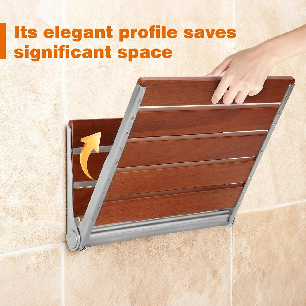 20" Premium Folding Shower Seat Wall Mounted, Durable Teak Wood Shower B...