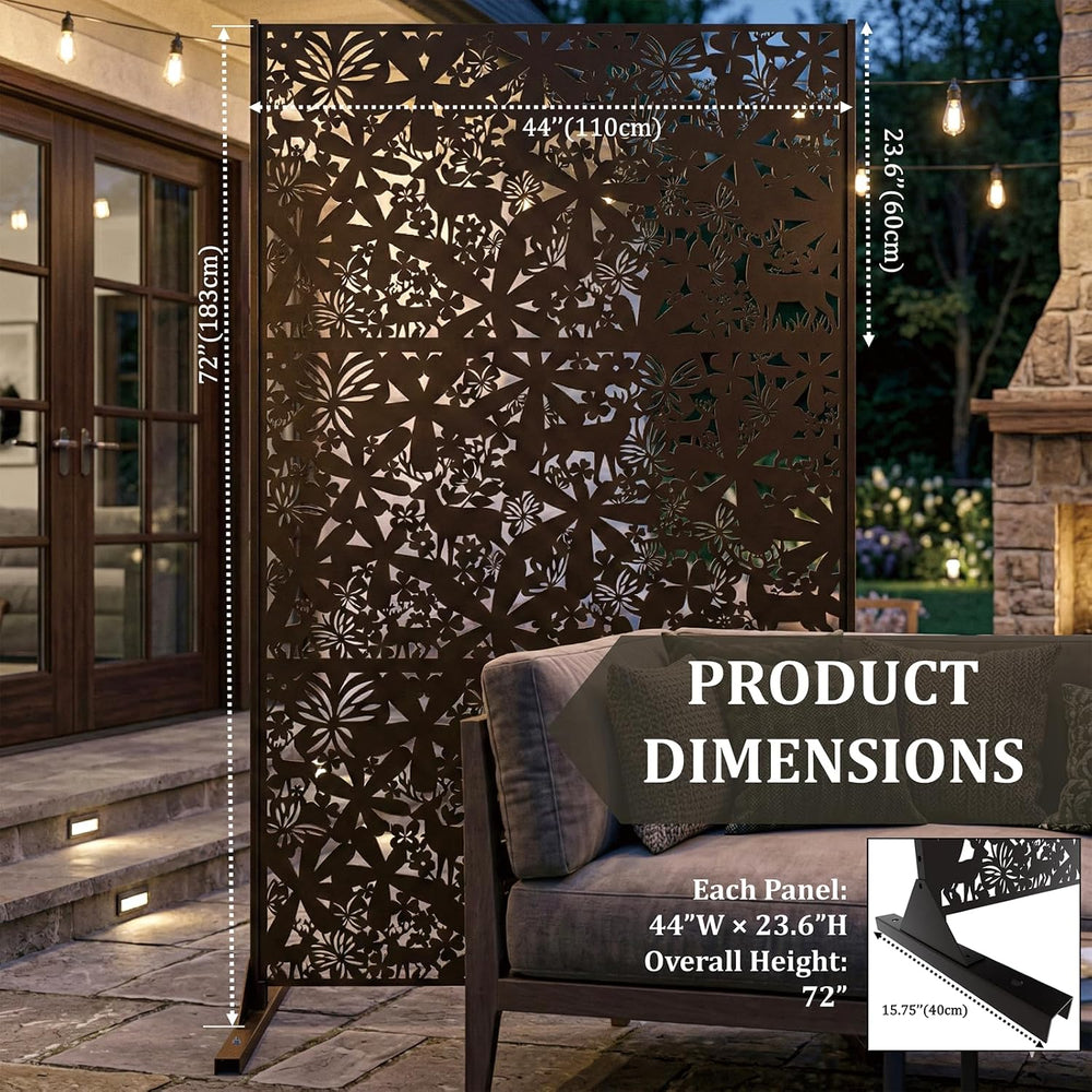 Metal Privacy Screen Outdoor 6FT – Freestanding Laser Cut Steel Garden Divide...