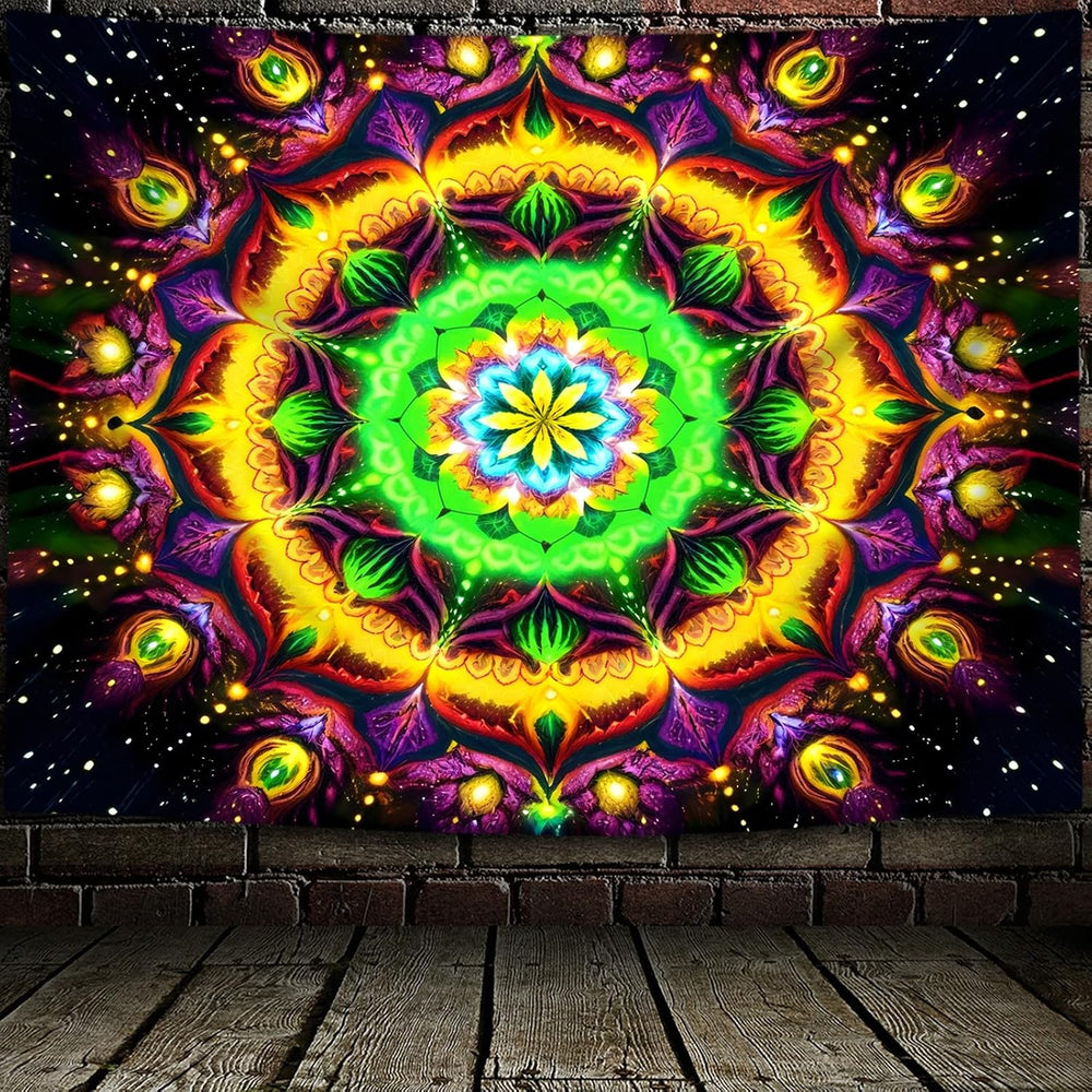 Psyhilar Blacklight Mandala Tapestry for Bedroom, Extra Large Psychedelic Flo...