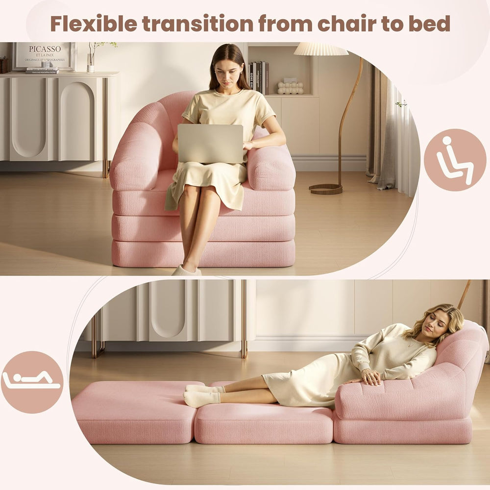 Yaheetech 93" Folding Sofa Bed Convertible Sofa Chenille, Pink