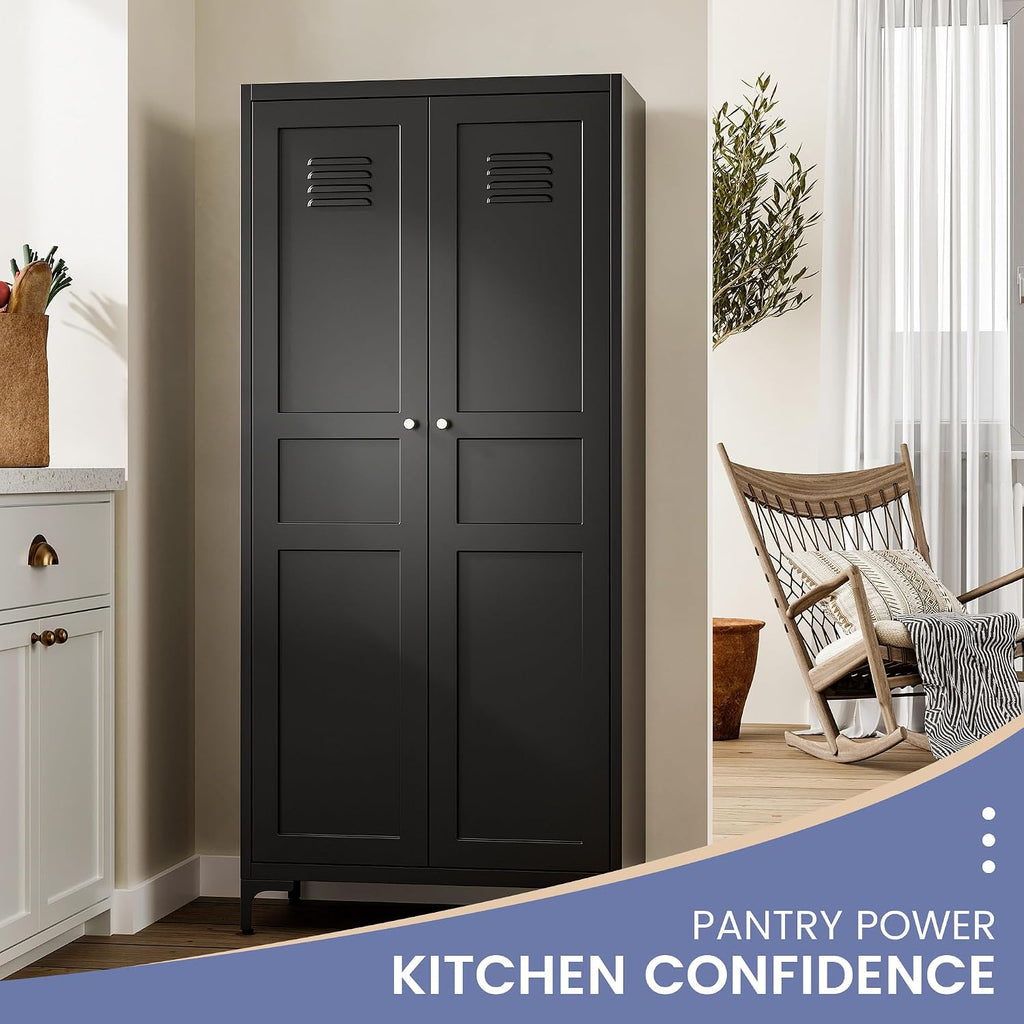 Black Kitchen Pantry Storage Cabinet,Pantry Cabinets with Doors and Adjustable Shelves,Metal Cabinet with Feets for Kitchen,Pantry,Dinning Room,Bathroom,Living Room,Cupboard(Black)