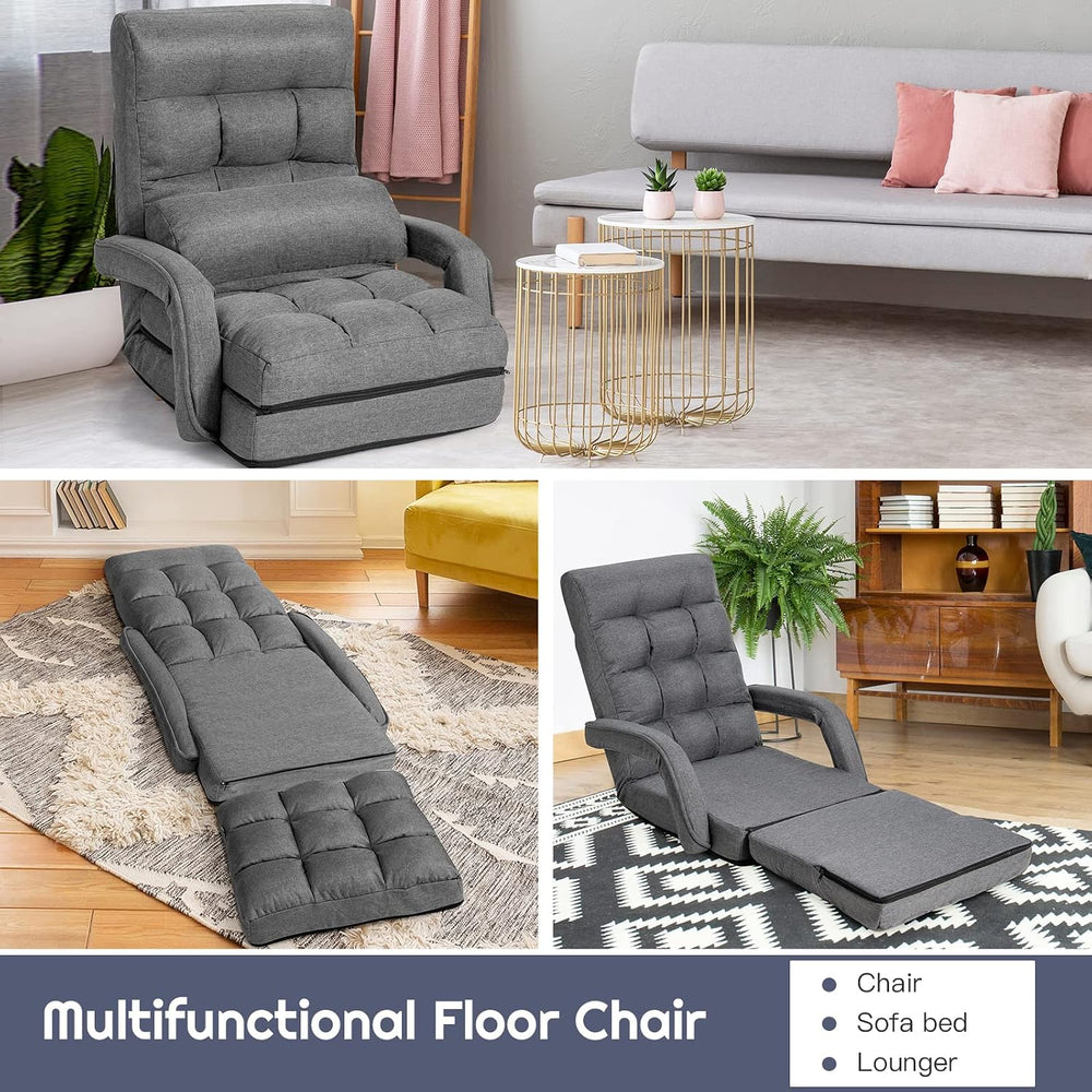 GIANTEX Folding Floor Chair with 6-Position Adjustable Backrest (Grey)