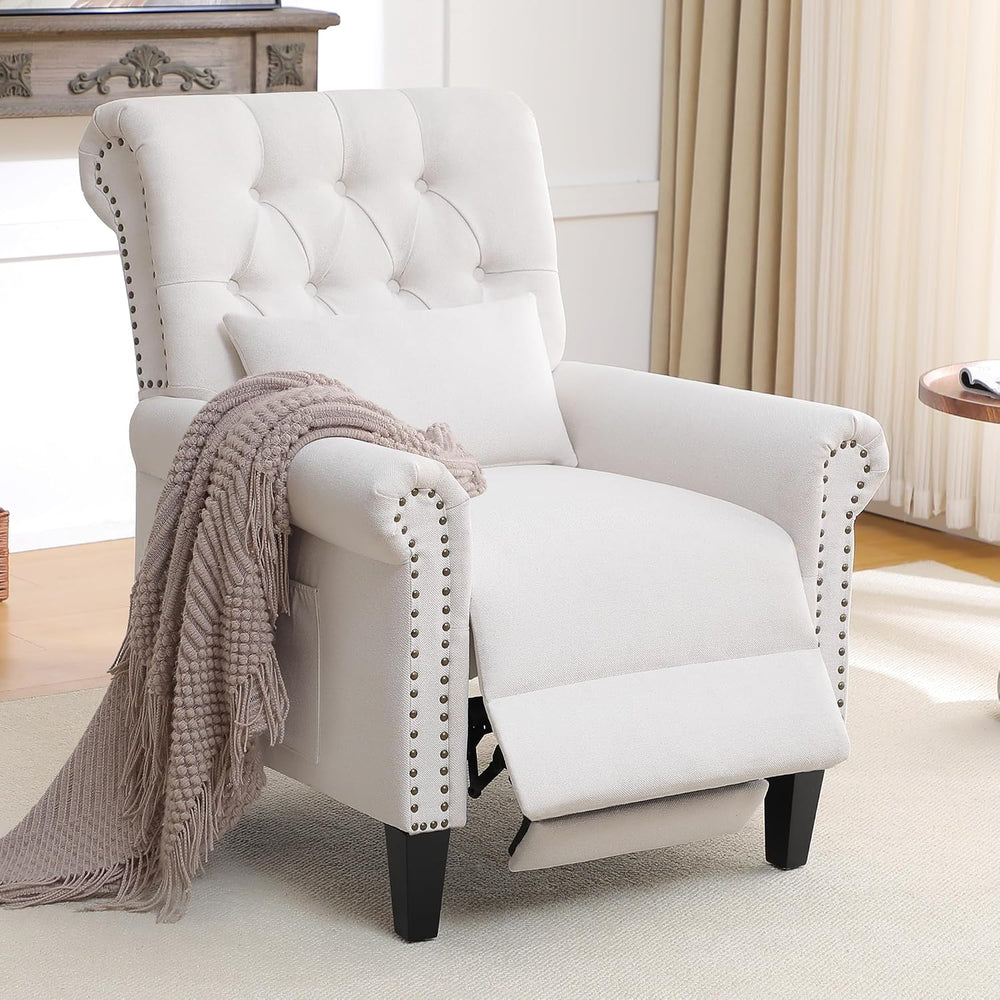 Pushback Recliner Chair, Accent Push Back Chair with Adjustable Footrest, Lin...