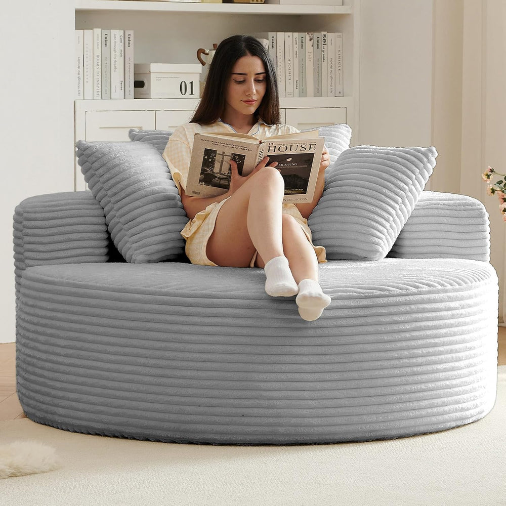 55''Oversized Round Chaise Longue Chair Indoor, Boneless Chair Round ...