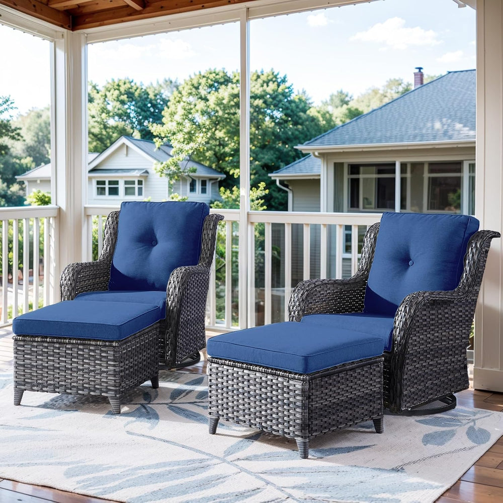Belord Outdoor Swivel Chairs Set of 2,Patio Wicker Rocker Chairs with Ottoman...