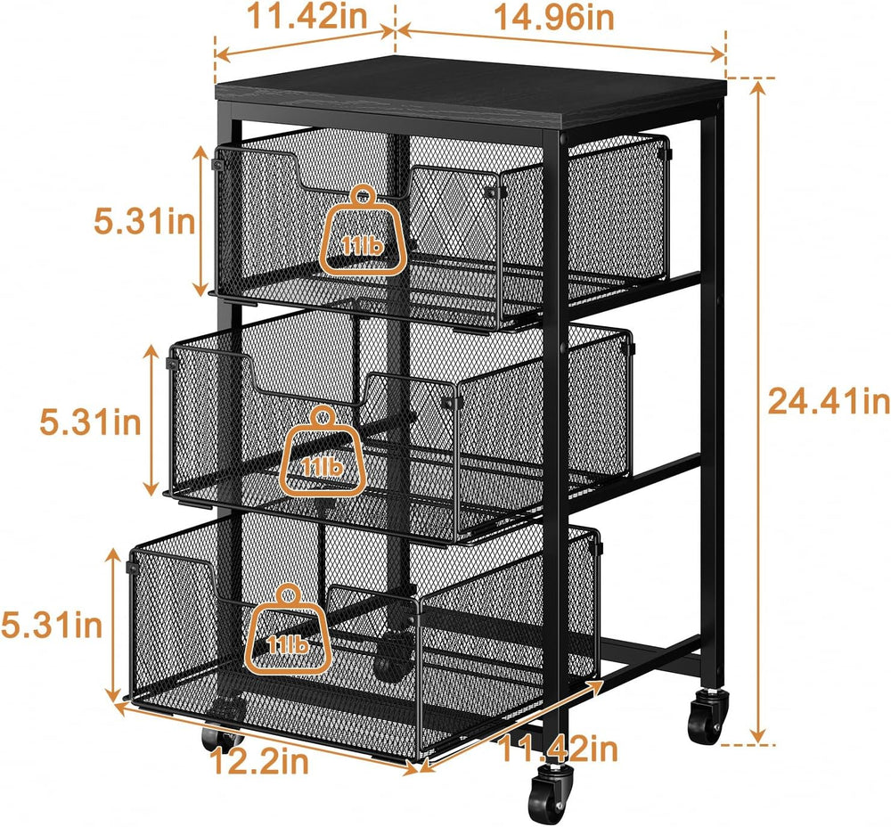 Pantry Organizer and Storage Cart, 3-Tier Kitchen Storage Cart with Drawer, F...