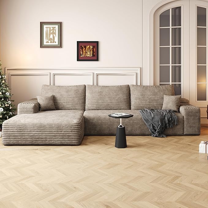 Eafurn Oversized L-Shaped Modular Sectional Sofa with Chaise, Fluffy Corduroy Upholstered Couch with Deep Seat, Minimalist Flexible Combination for Living Room | Breathable material, Full Foam, Anti-slip