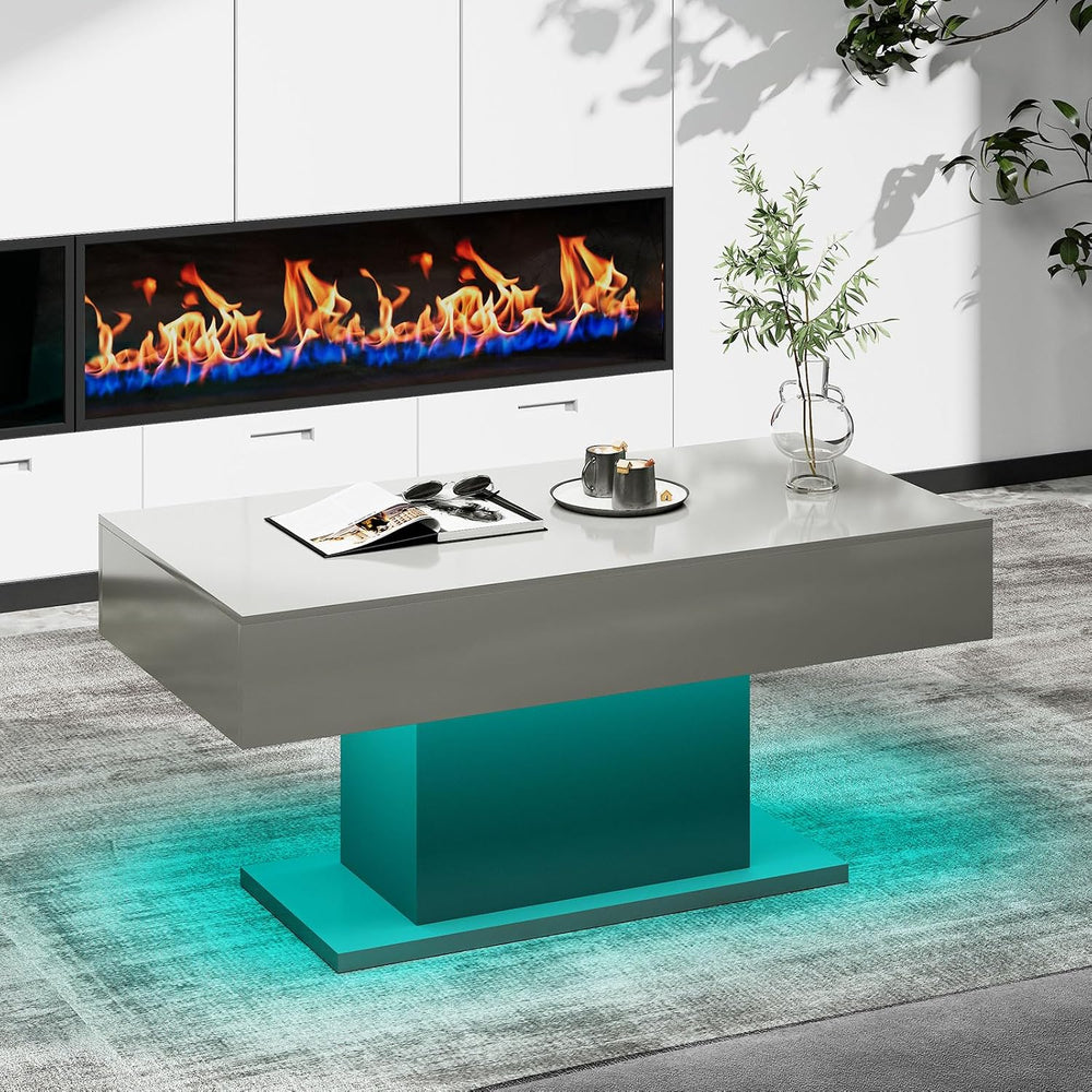 HedoAjim Grey Led Coffee Table for Living Room, Rectangular Center Table