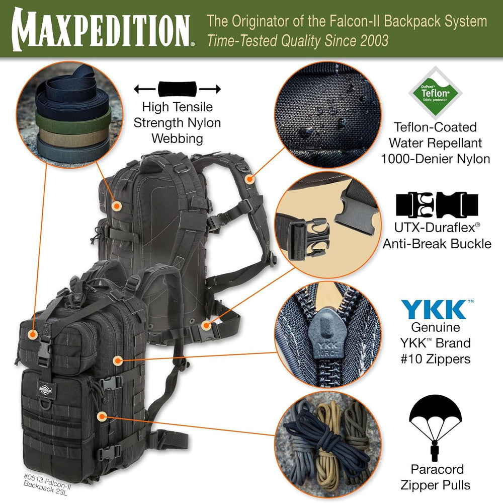 MAXPEDITION Falcon-II Backpack, 23L Tactical Backpack, Survival Pack, Bug Out...