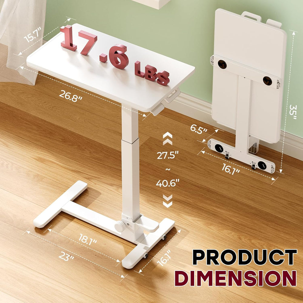 27" Foldable Mobile Standing Desk, No-Assembly Needed, White