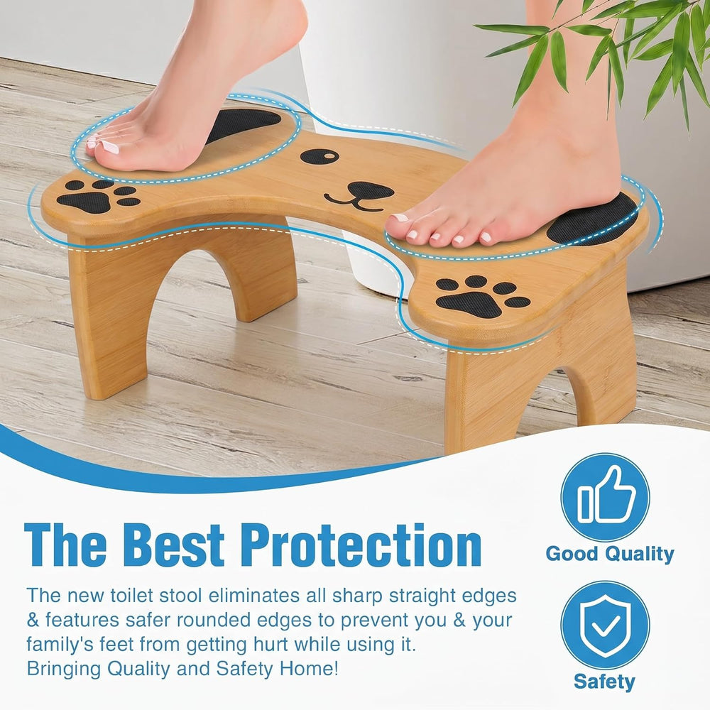 Foldable 7-Inch Bamboo Toilet Stool for Adults, Dog Design