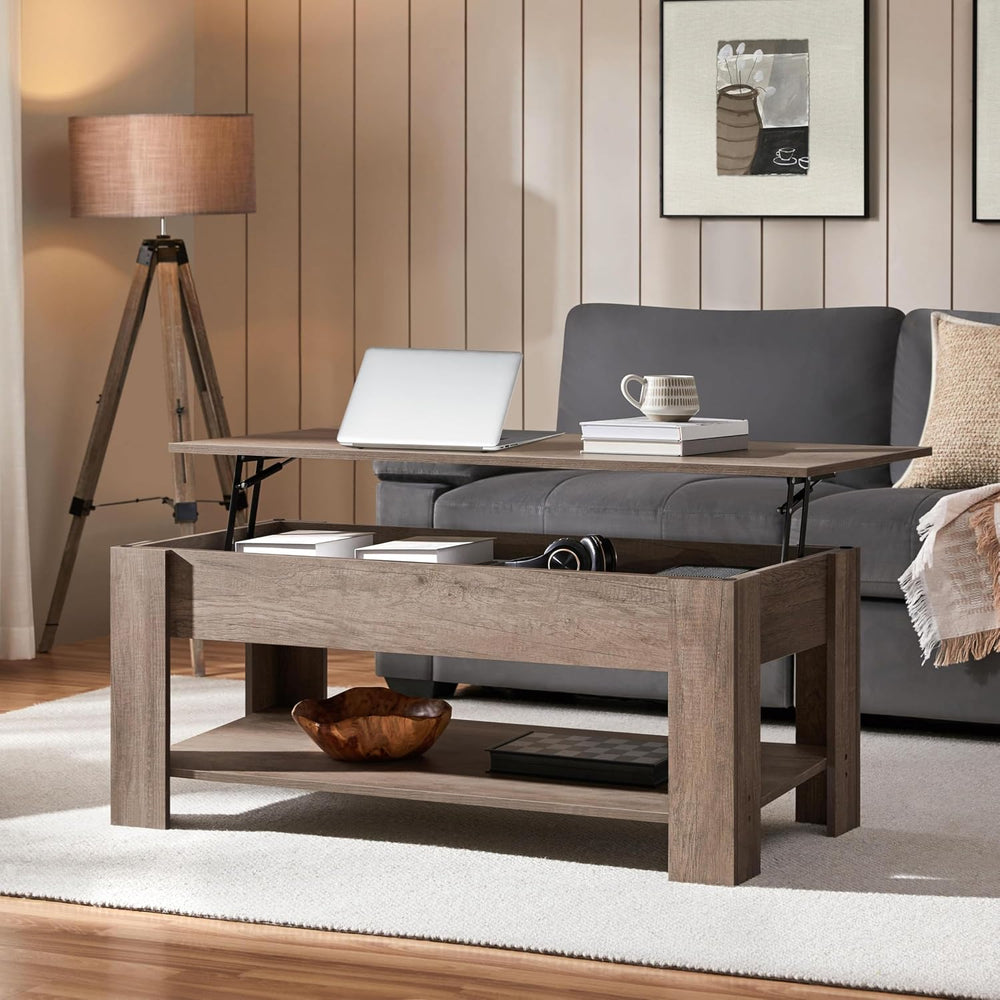 Yaheetech 47.2" Lift Top Coffee Table with Hidden Storage & Shelf, Gray