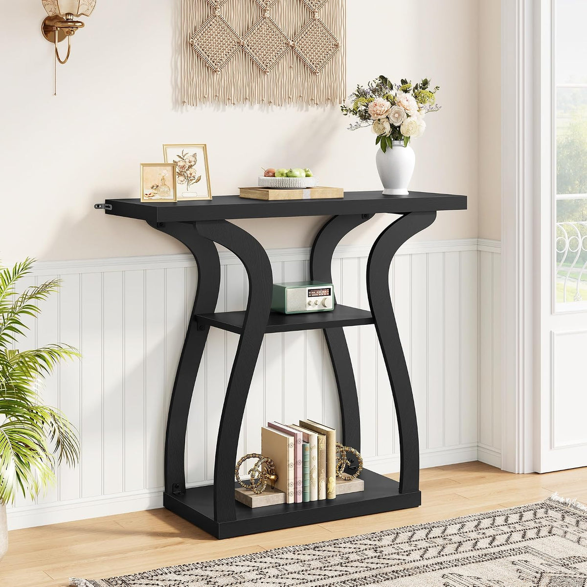 Tajsoon 3-Tier Farmhouse Console Table for Entryway 31.5", Black