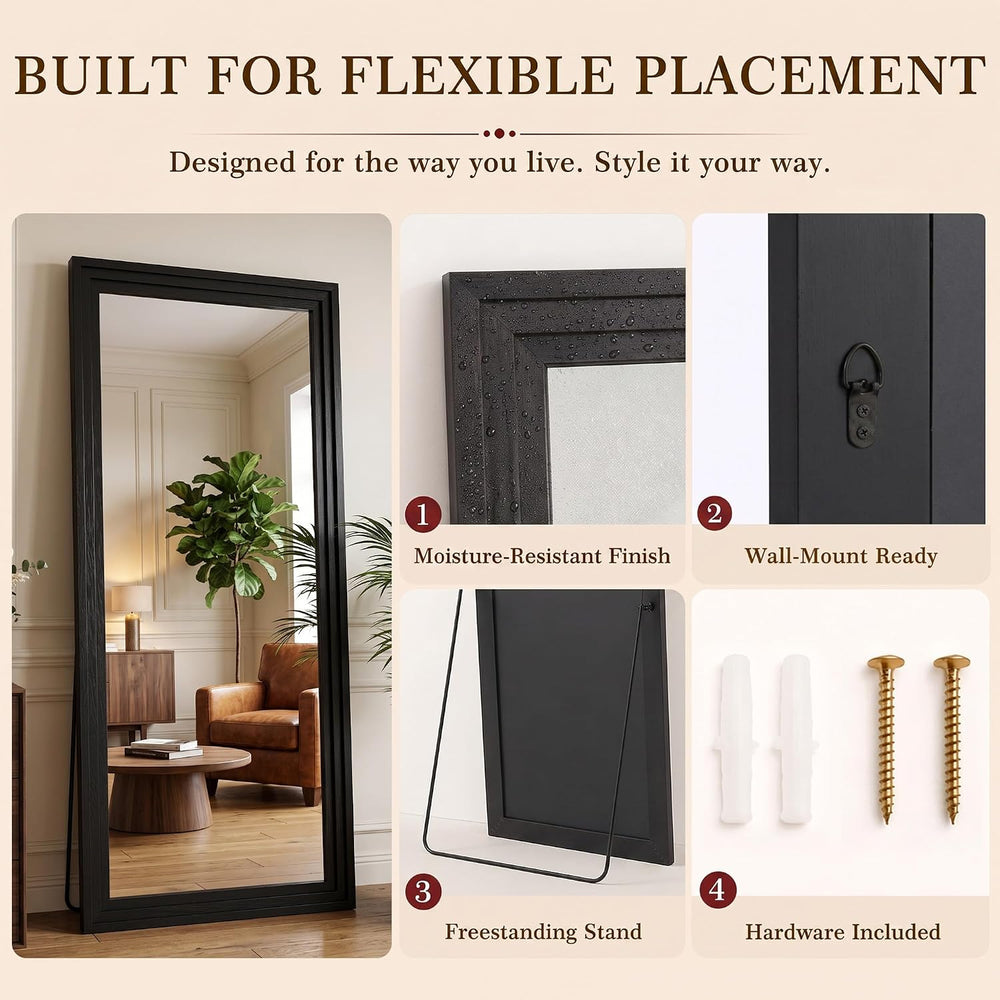 76"x34" Full Length Mirror, Large Wood Floor Mirror, Black