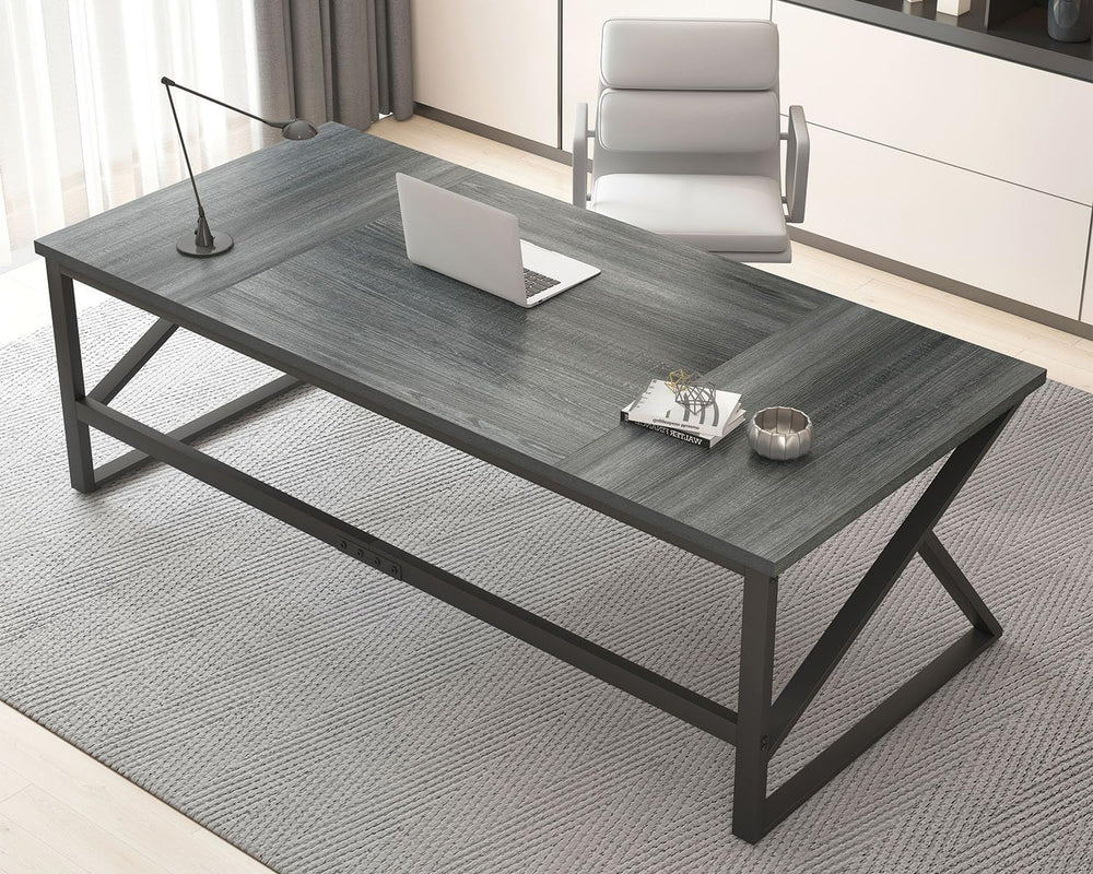 HSH 70" Extra Long Computer Desk, Industrial Gray Wood Home Office Desk