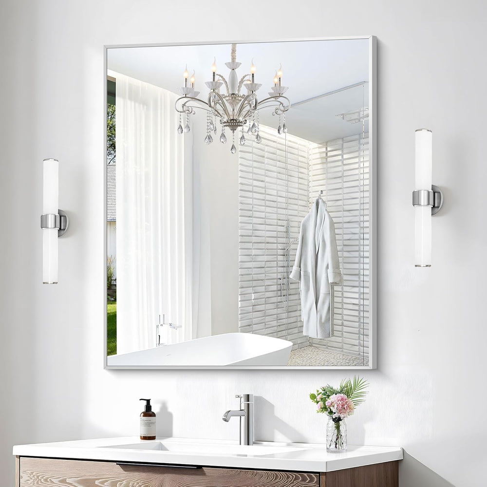 BONEWEI Silver Bathroom Mirror,30x36 inch Wall Mirror for Bathroom Wall Mount...
