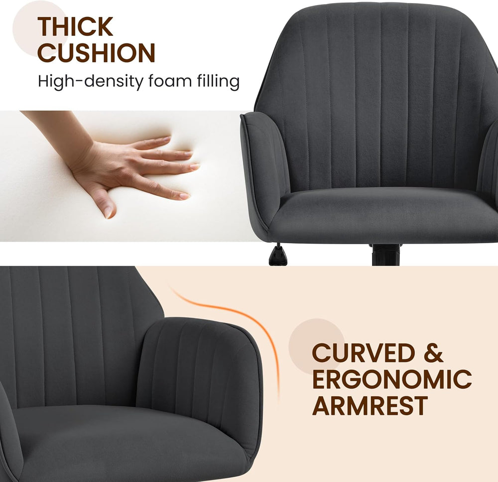Yaheetech Velvet Office Desk Chair Channel-Tufted Swivel Seat, Dark Gray