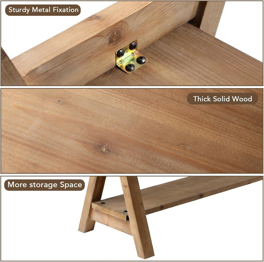 RowyPoey Solid Wood Bench, 30" Farmhouse Entryway Bench with Shoe Storage | Stable Triangular Leg, Rustic End of Bed Benches, Solid Hallway Seating, Dining Bench for Kitchen, Shoe Stool, Easy Assembly