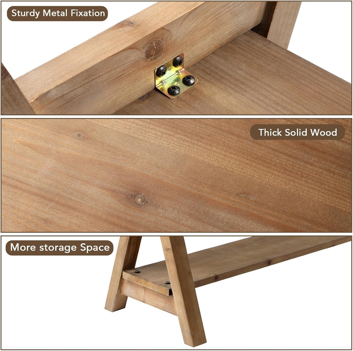 RowyPoey Solid Wood Bench, 30" Farmhouse Entryway Bench with Shoe Storage | Stable Triangular Leg, Rustic End of Bed Benches, Solid Hallway Seating, Dining Bench for Kitchen, Shoe Stool, Easy Assembly