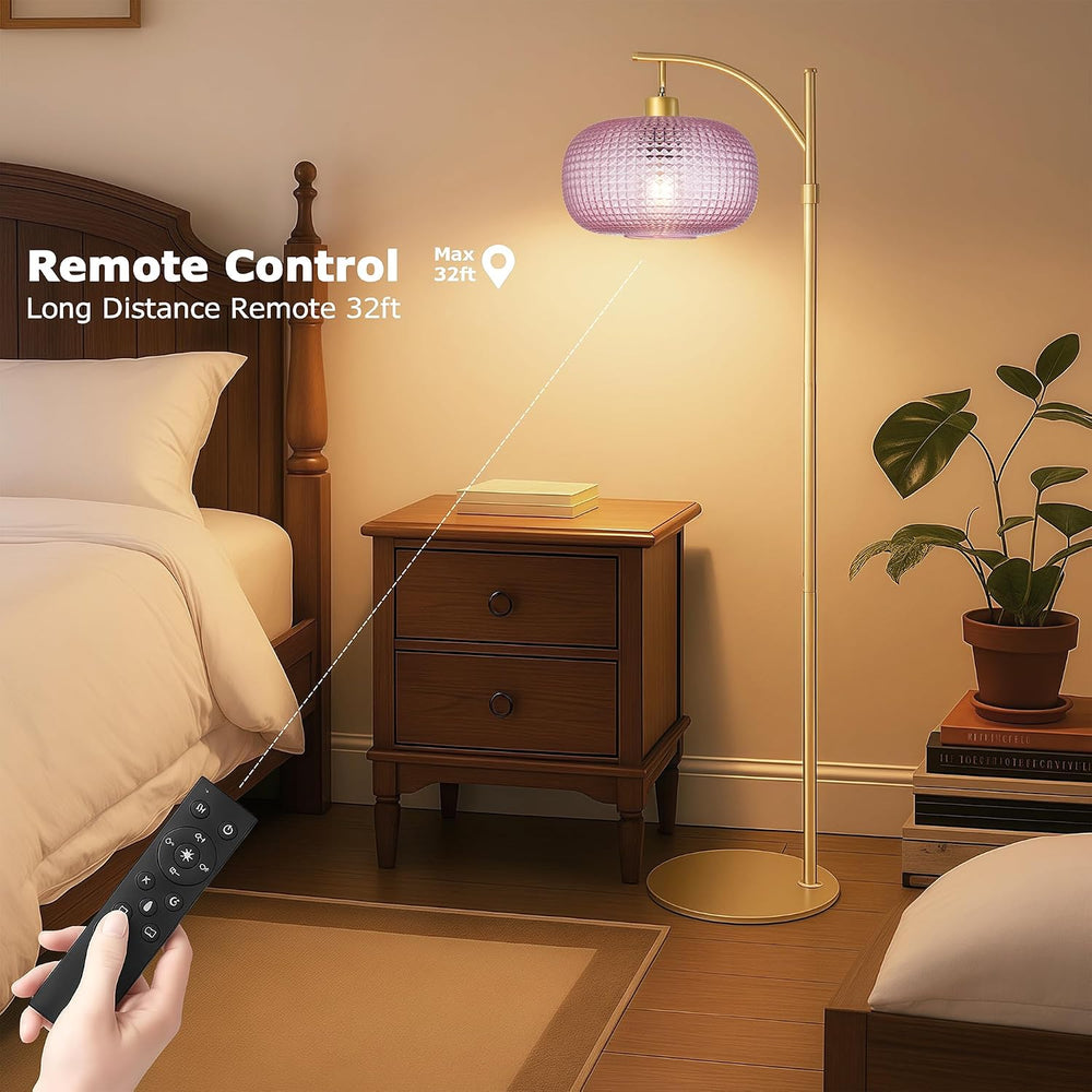 Glass Floor Lamp for Living Room,Modern Standing Lamp with Pink Lamp Shade