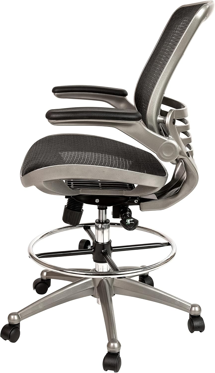 Flash Furniture Mesh Drafting Chair, Black/Graphite Silver