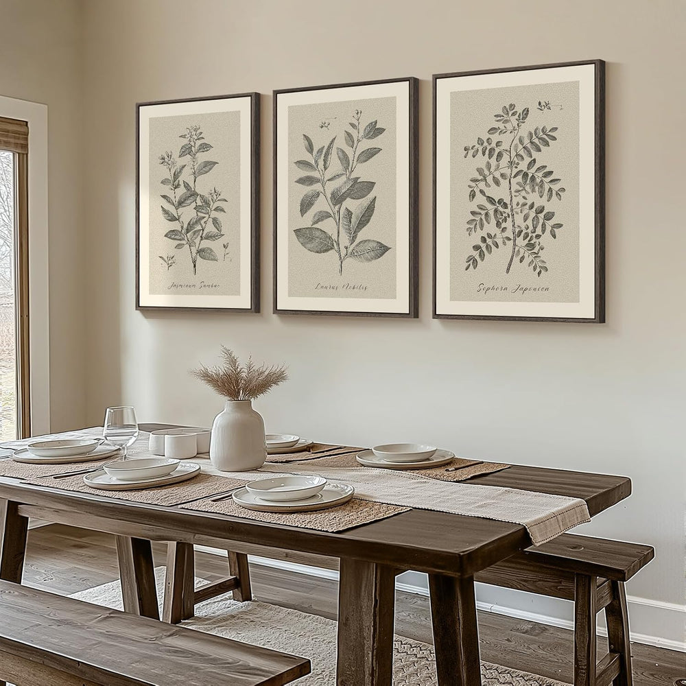 Large Framed 3 Piece Vintage Botanical Wall Art for Living Room, 20x30 In