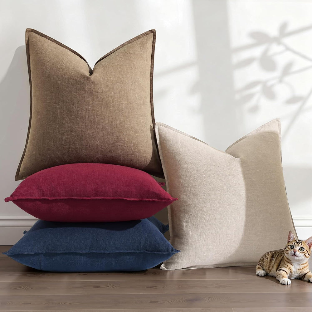 decorUhome Fall Light Brown Linen Throw Pillow Covers 20x20 Set of 2