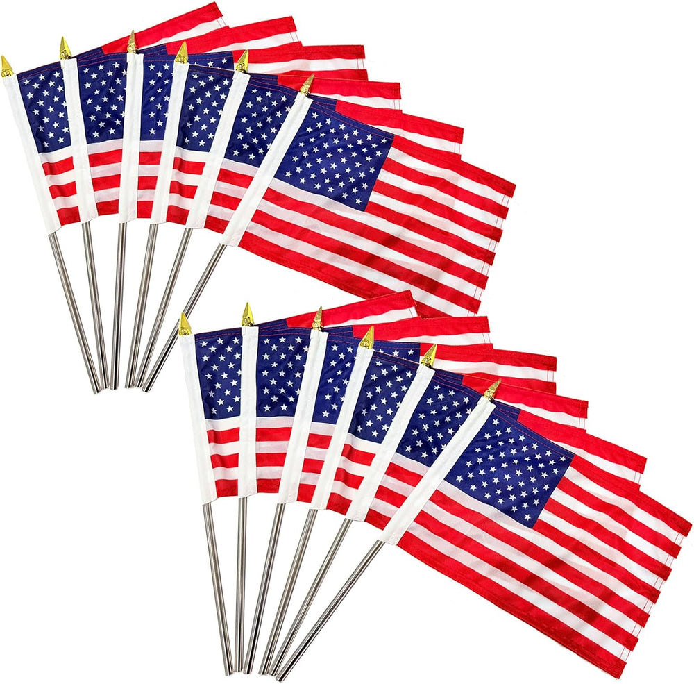 TOPFLAGS Small American Flag on Stick 8x12 inch - 12 Pcs Mini US Flags for 25...