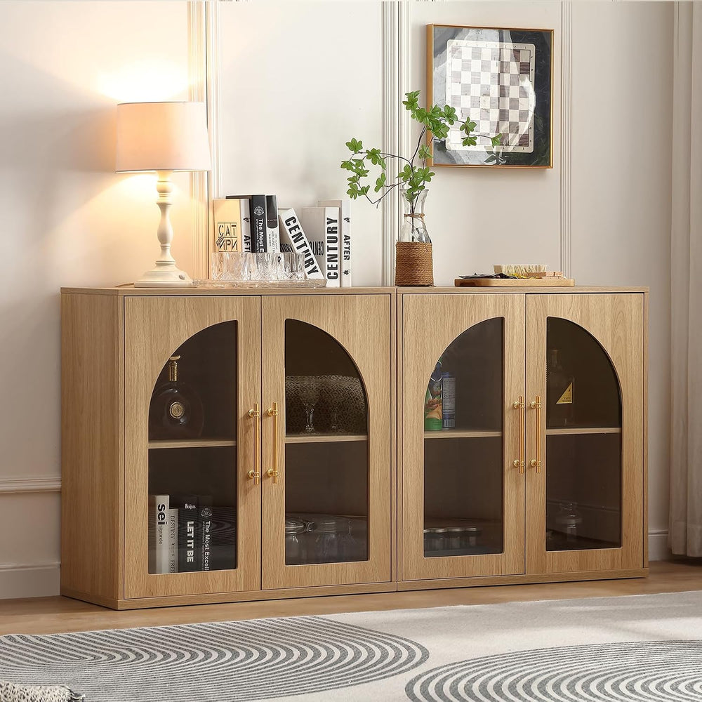 FOREST GRAVITY 31.5'' Display Sideboard Cabinet with Arched Glass Doors