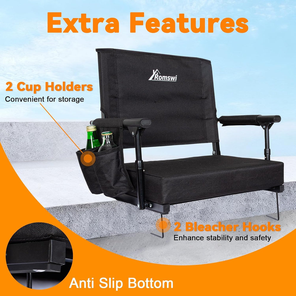 Romswi 2-Pack 2.8" Thick Stadium Seats with Back Support & Armrests,...