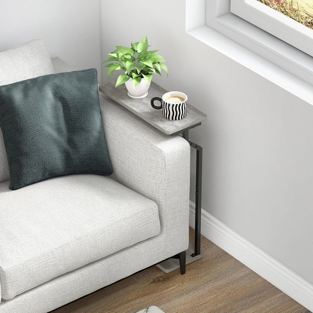Livofloral Narrow Side Table for Small Spaces, 2-Tier Sofa Table, Grey
