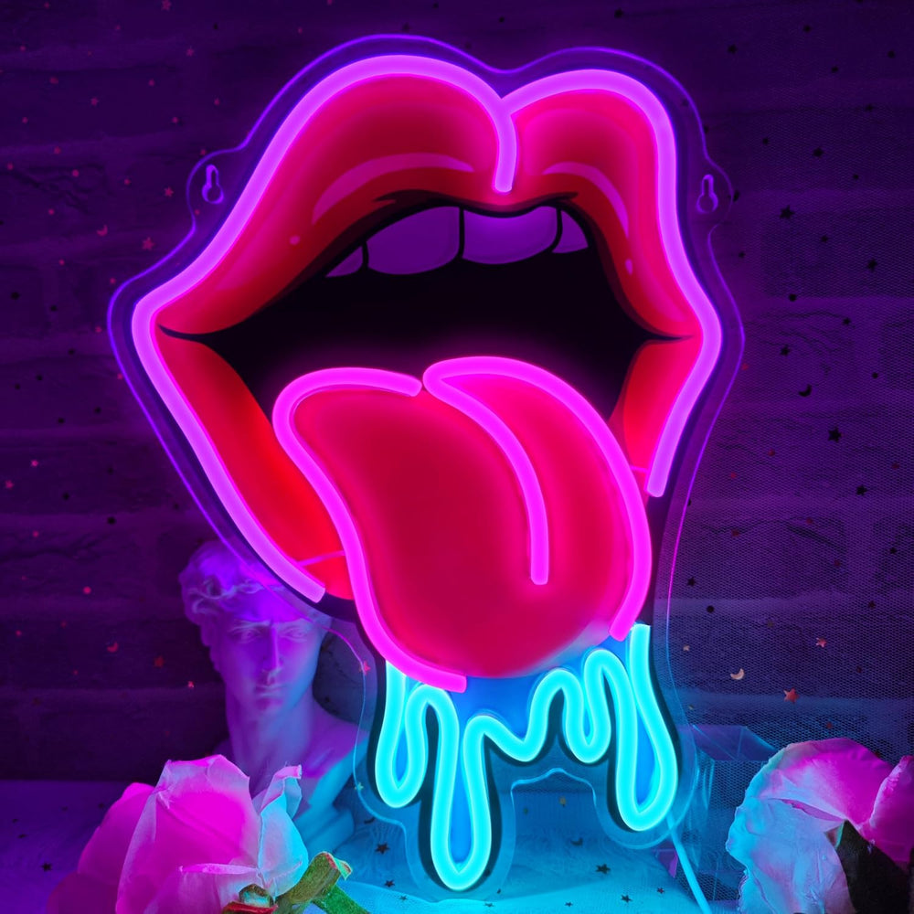 Lips Tongue Neon Sign Tongue LED Neon Light Up Sign for Wall Decor Tongue Dro...